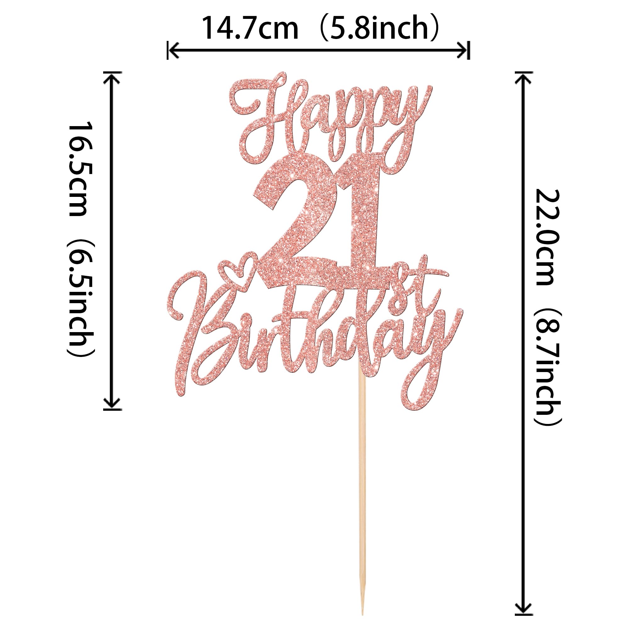 ZHUOWEISM 1pc Happy 21st Birthday Cake Topper - Rose Gold Glitter, Ready-to-Use