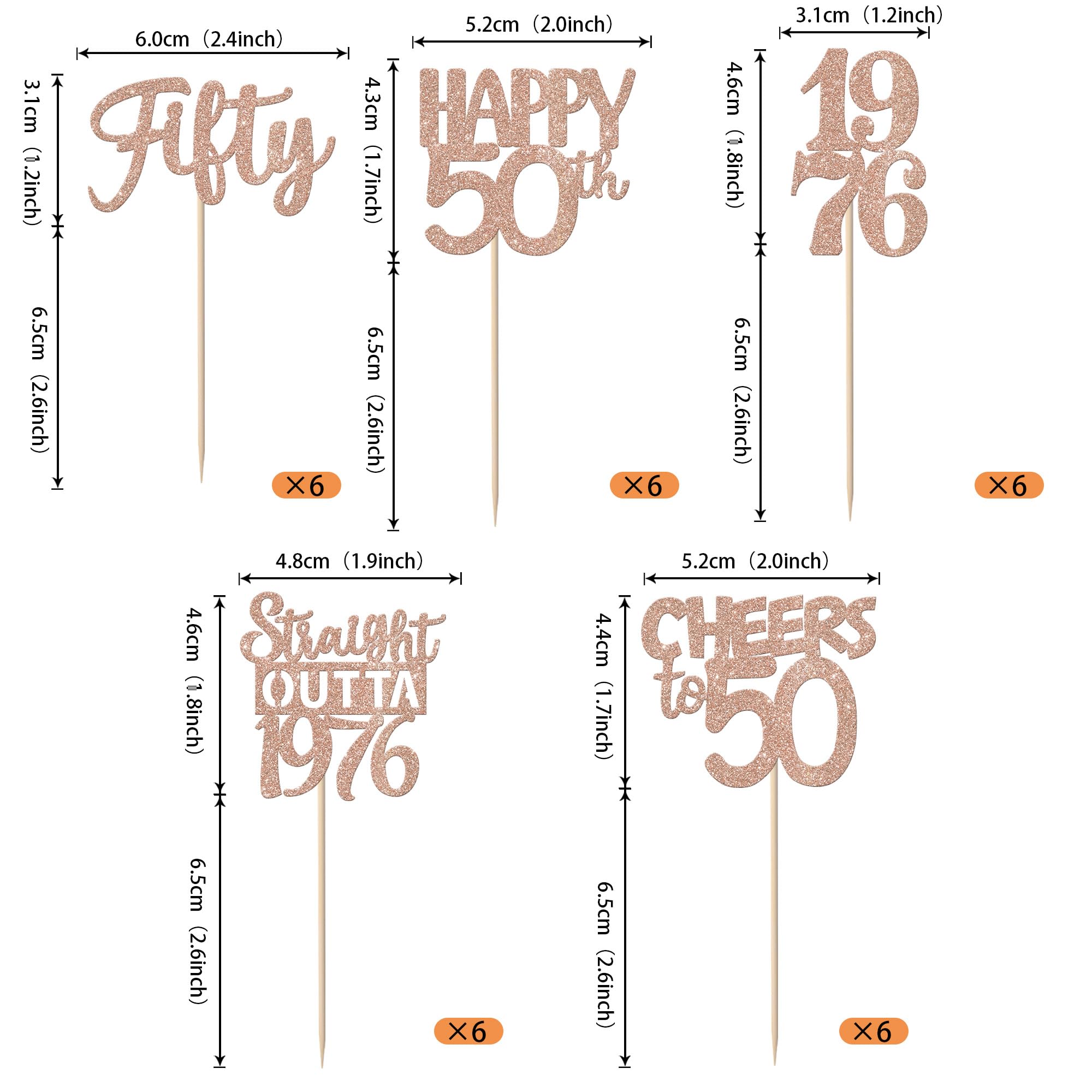 ZHUOWEISM 30Pcs 50th Birthday Cupcake Toppers – Glitter Straight Outta 1976, Rose Gold