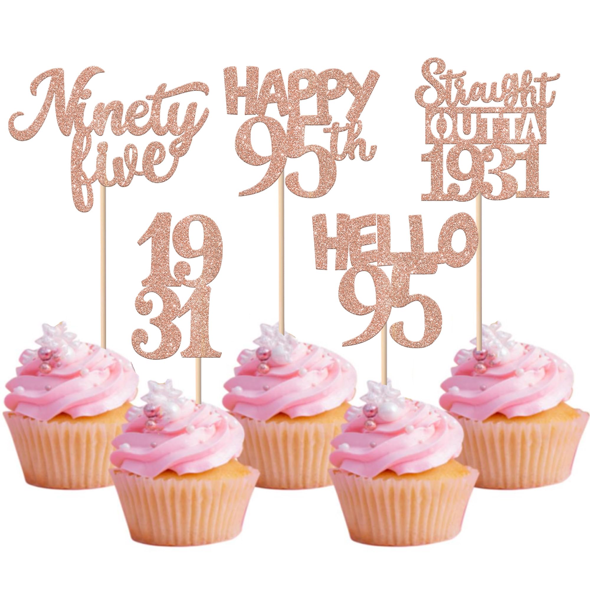 ZHUOWEISM 30Pcs 95th Birthday Cupcake Toppers - Glitter Rose Gold, Straight Outta 1931