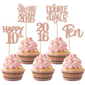 ZHUOWEISM 30Pcs Glitter Ten Happy 10th Birthday Cupcake Toppers, Straight Outta 2016, Rose Gold