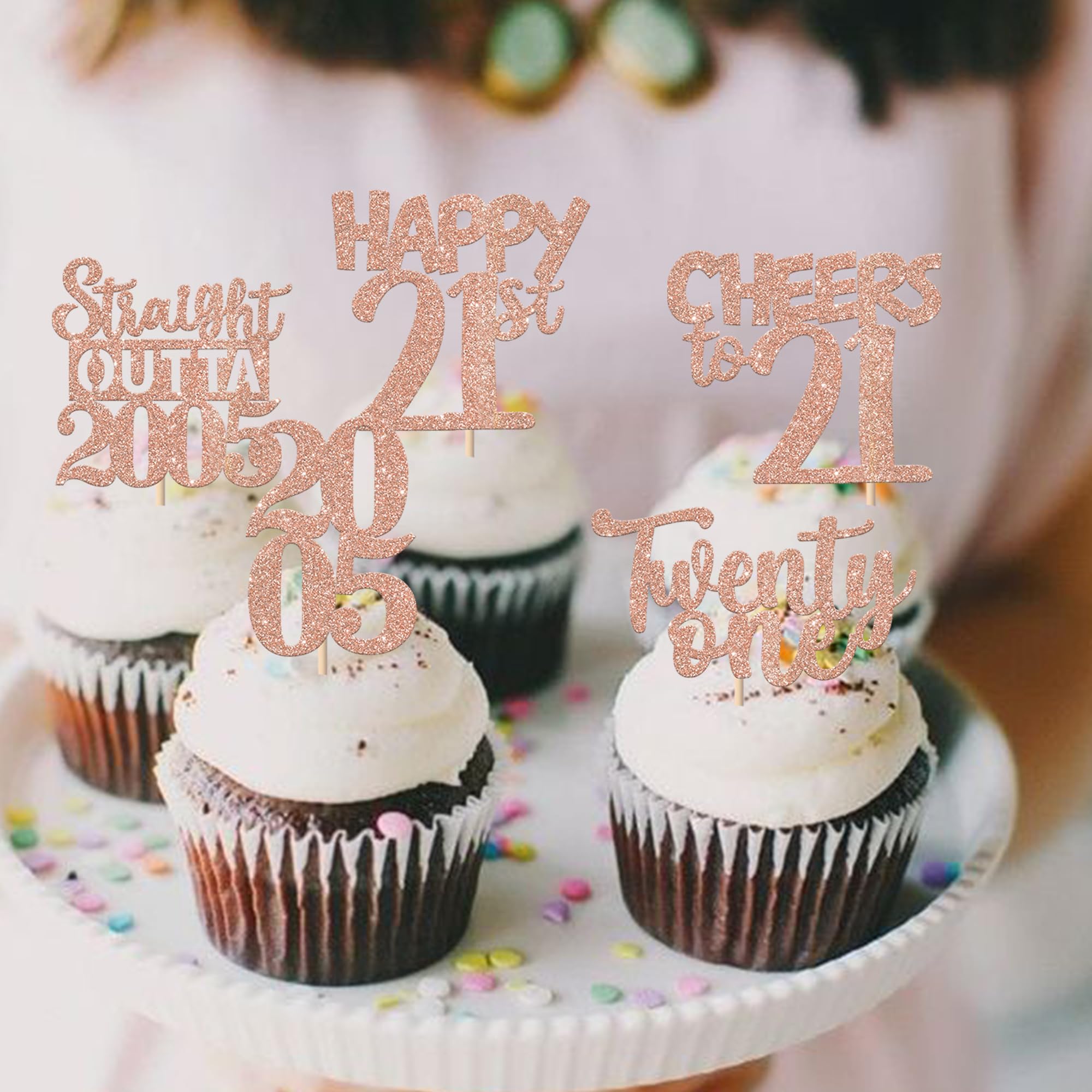 ZHUOWEISM 30Pcs Glitter 21st Birthday Cupcake Toppers – Rose Gold, Straight Outta 2005