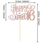 ZHUOWEISM Happy Sweet 16 Cake Topper – Rose Gold Glitter, 6x8.7 in
