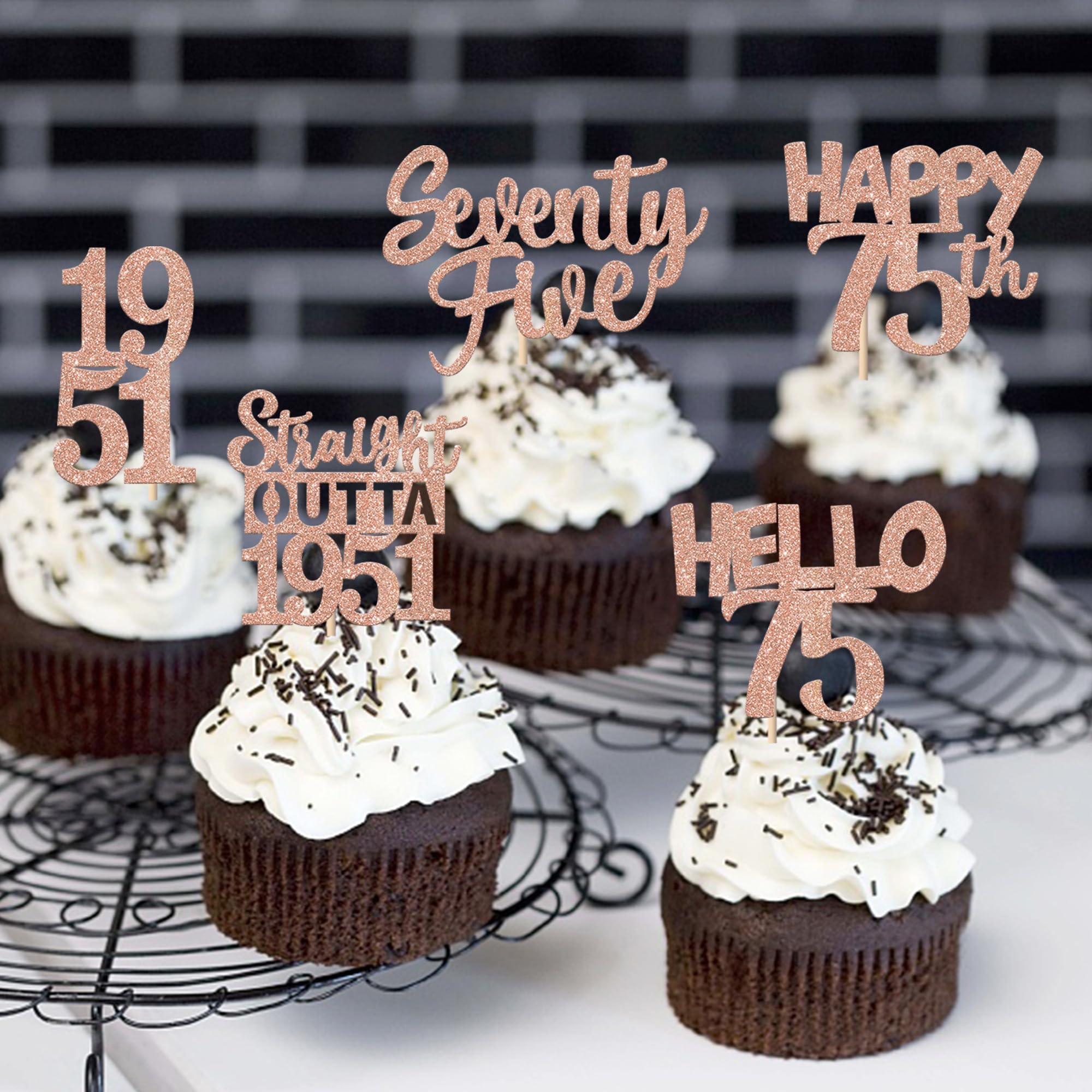 ZHUOWEISM 30Pcs 75th Birthday Cupcake Toppers Glitter Seventy Five - Straight Outta 1951 Rose Gold