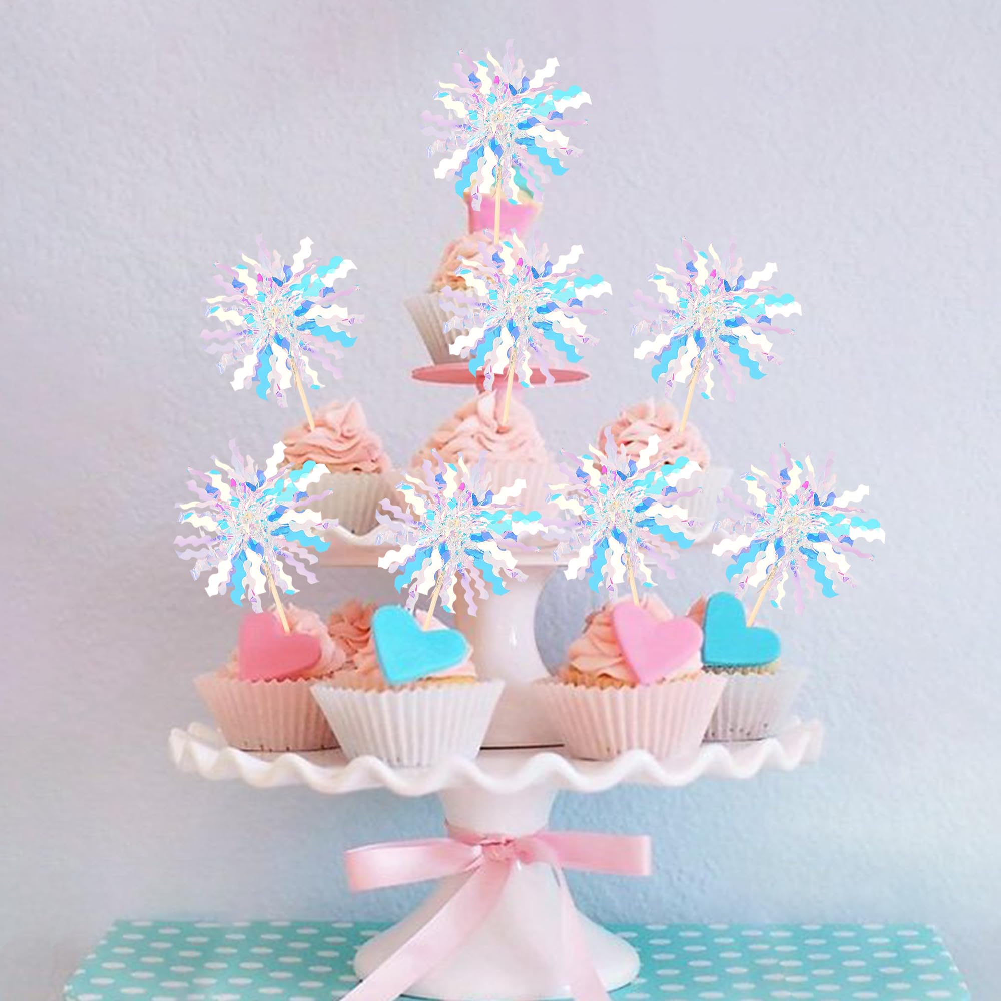 ZHUOWEISM 30 Pcs Foil Firework Cupcake Toppers – Sparkle Silver Party Picks