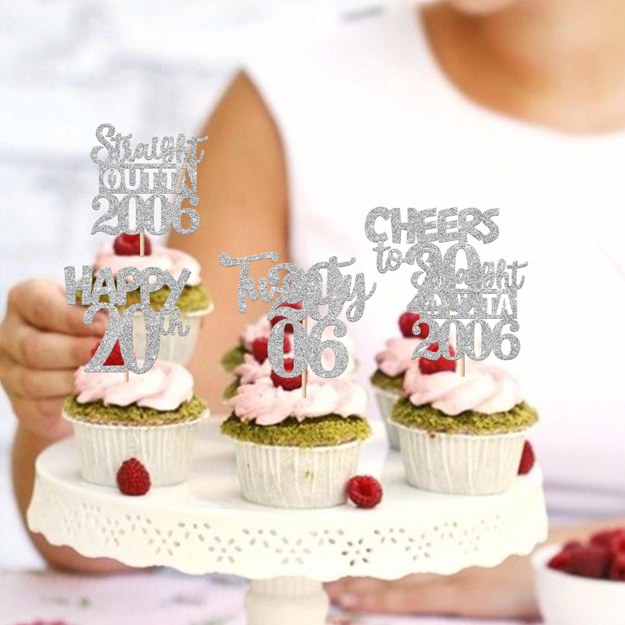 ZHUOWEISM 30pcs Glitter Cupcake Toppers – Straight Outta 2006, Cheers to 20 Years