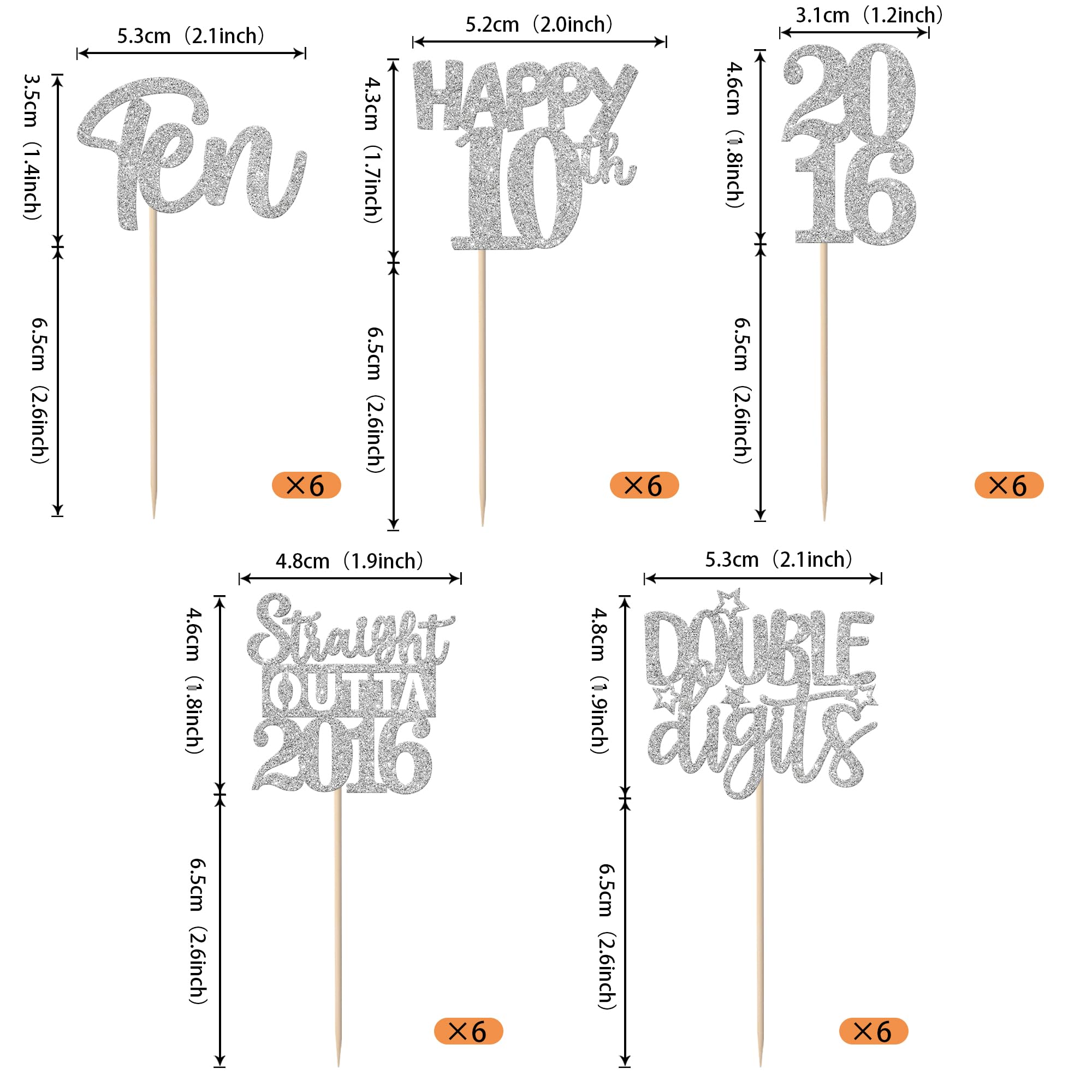 ZHUOWEISM 30Pcs Glitter Cupcake Toppers – Straight Outta 2016, 10th Birthday & Anniversary Picks, Silver