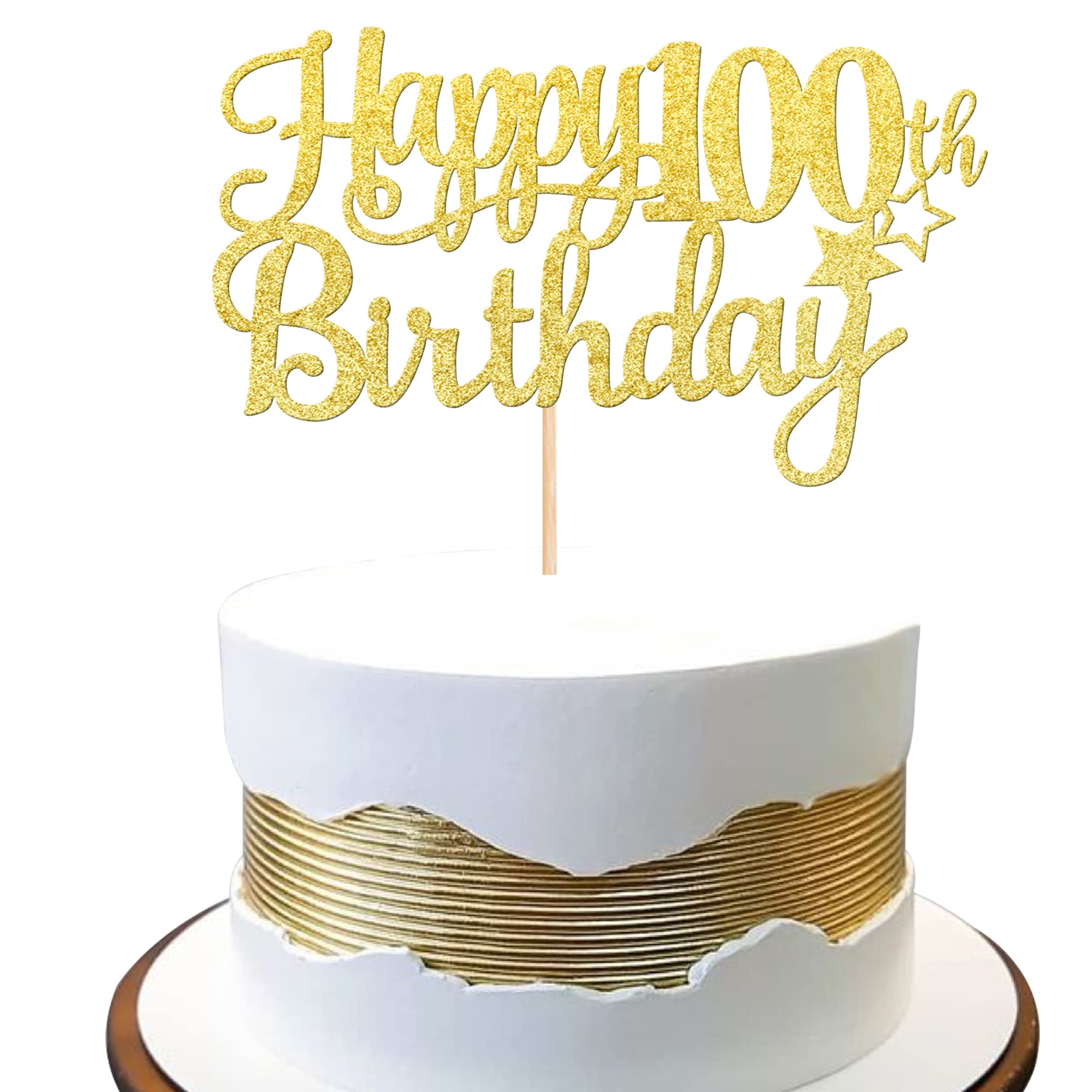 ZHUOWEISM Happy 100th Birthday Cake Topper - Gold Glitter