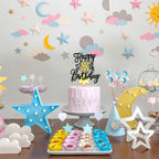 ZHUOWEISM Happy 8th Birthday Cake Topper – Black Gold Glitter Cheers to 8 Years