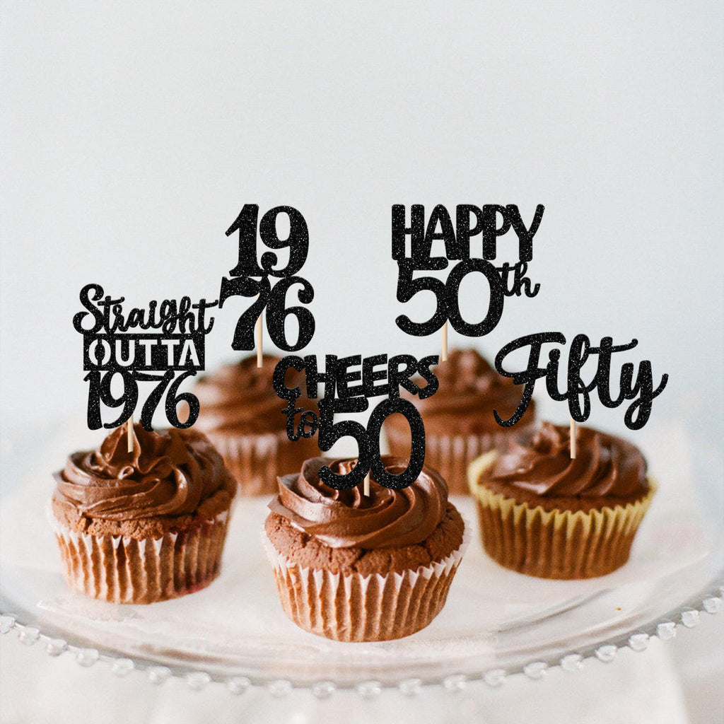 ZHUOWEISM 30Pcs Black 50th Birthday Cupcake Toppers – Glitter Straight Outta 1976