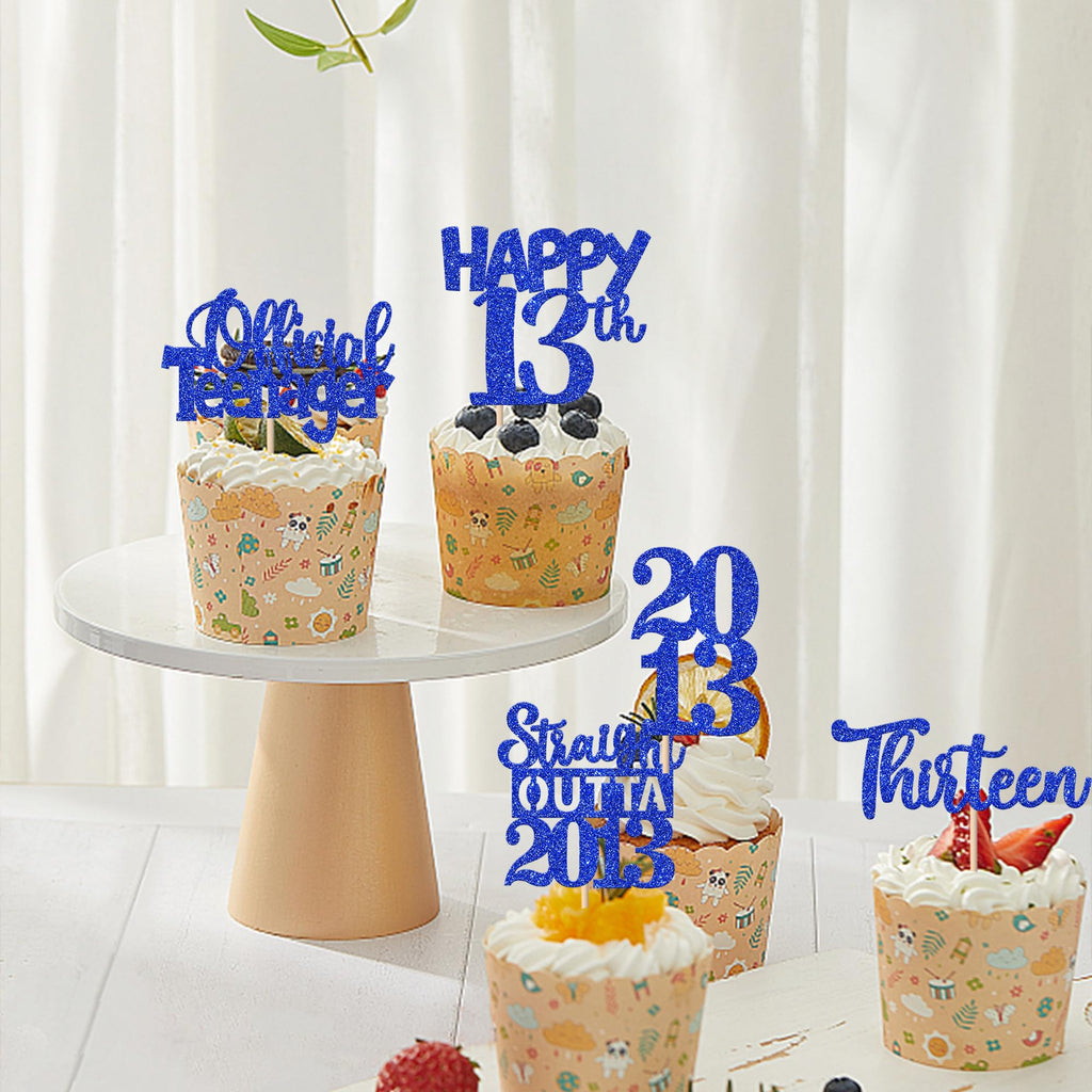ZHUOWEISM 30Pcs 13th Birthday Cupcake Toppers Glitter Straight Outta 2013 Blue