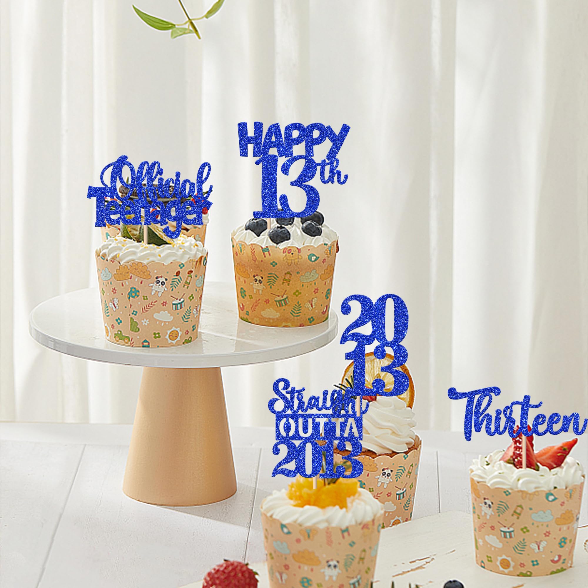 ZHUOWEISM 30Pcs 13th Birthday Cupcake Toppers Glitter Straight Outta 2013 Blue
