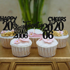 ZHUOWEISM 30pc Black Glitter Cupcake Toppers – Straight Outta 2006, 20th Birthday Party Decor
