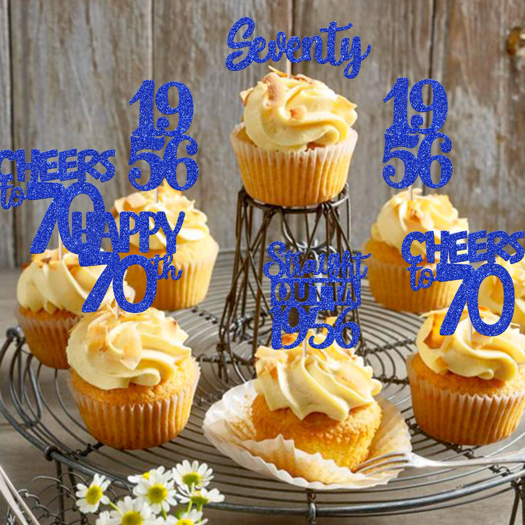 ZHUOWEISM 30 PCS 70th Birthday Cupcake Toppers Glitter – Straight Outta 1956 – Blue