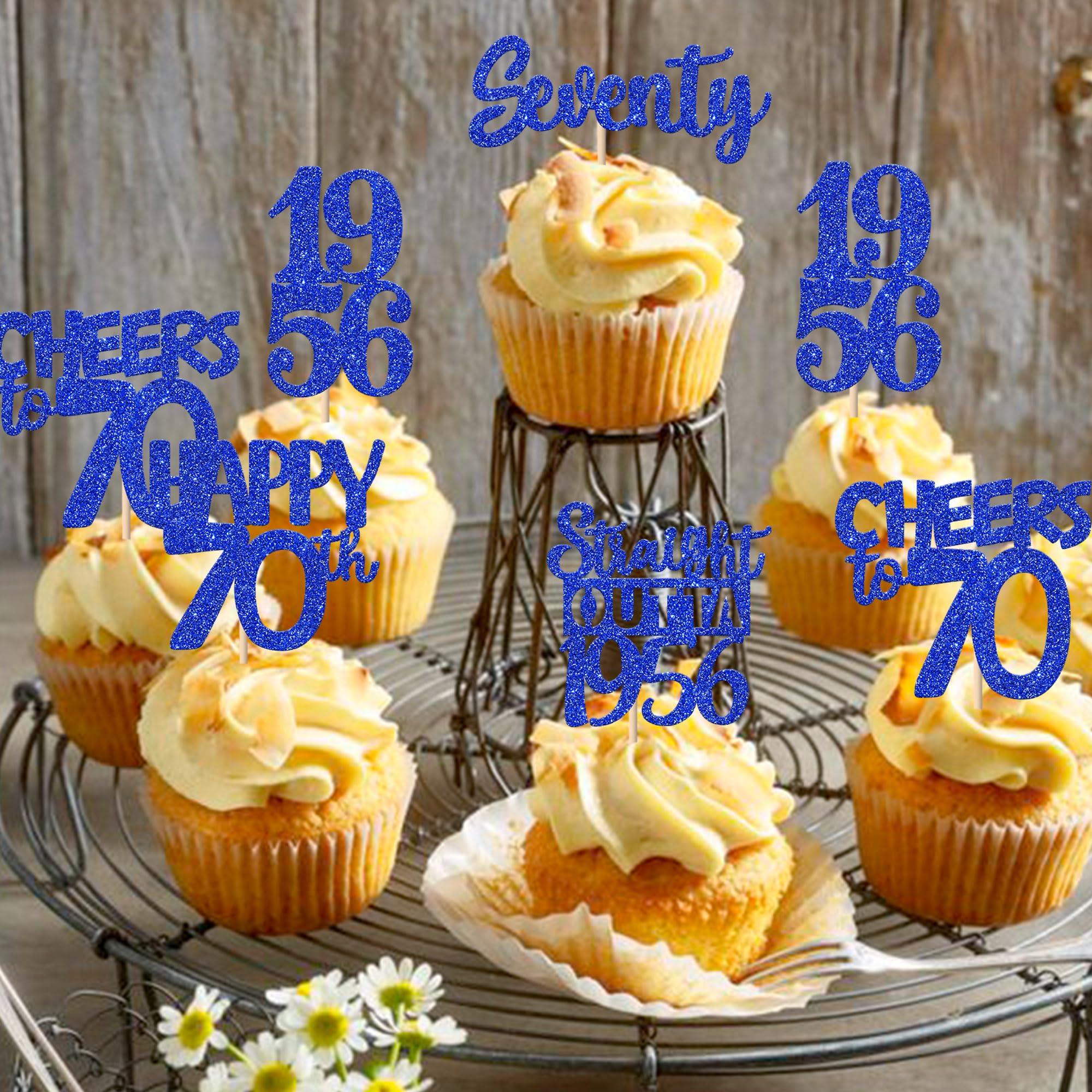 ZHUOWEISM 30 PCS 70th Birthday Cupcake Toppers Glitter – Straight Outta 1956 – Blue
