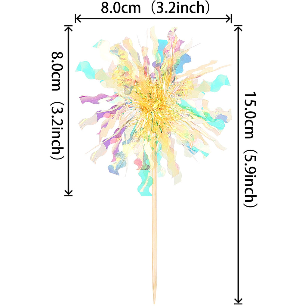 ZHUOWEISM 30 Pcs Foil Firework Cupcake Toppers – Sparkle Tinsel Picks for Birthday, Baby Shower, Graduation, Wedding