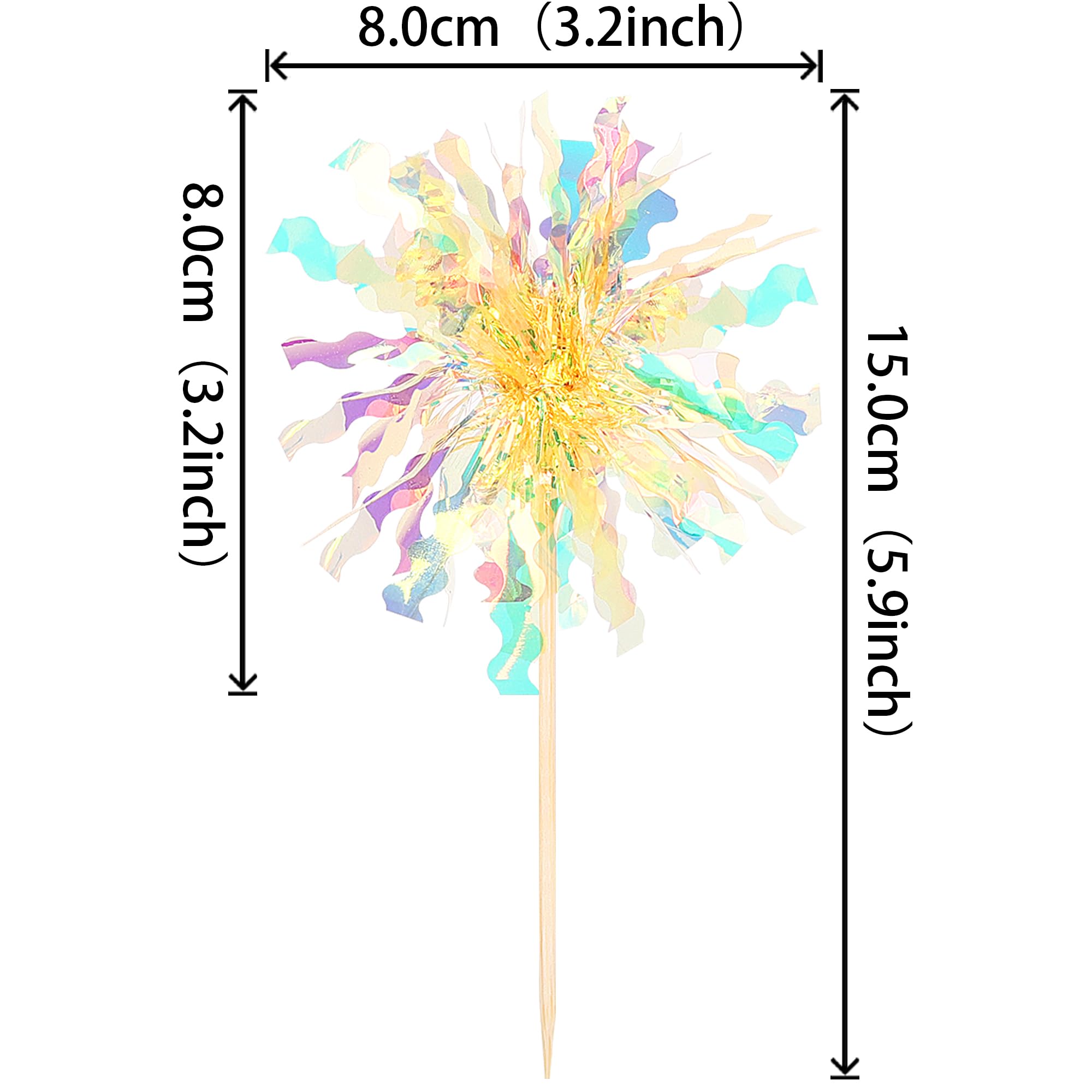 ZHUOWEISM 30 Pcs Foil Firework Cupcake Toppers – Sparkle Tinsel Picks for Birthday, Baby Shower, Graduation, Wedding