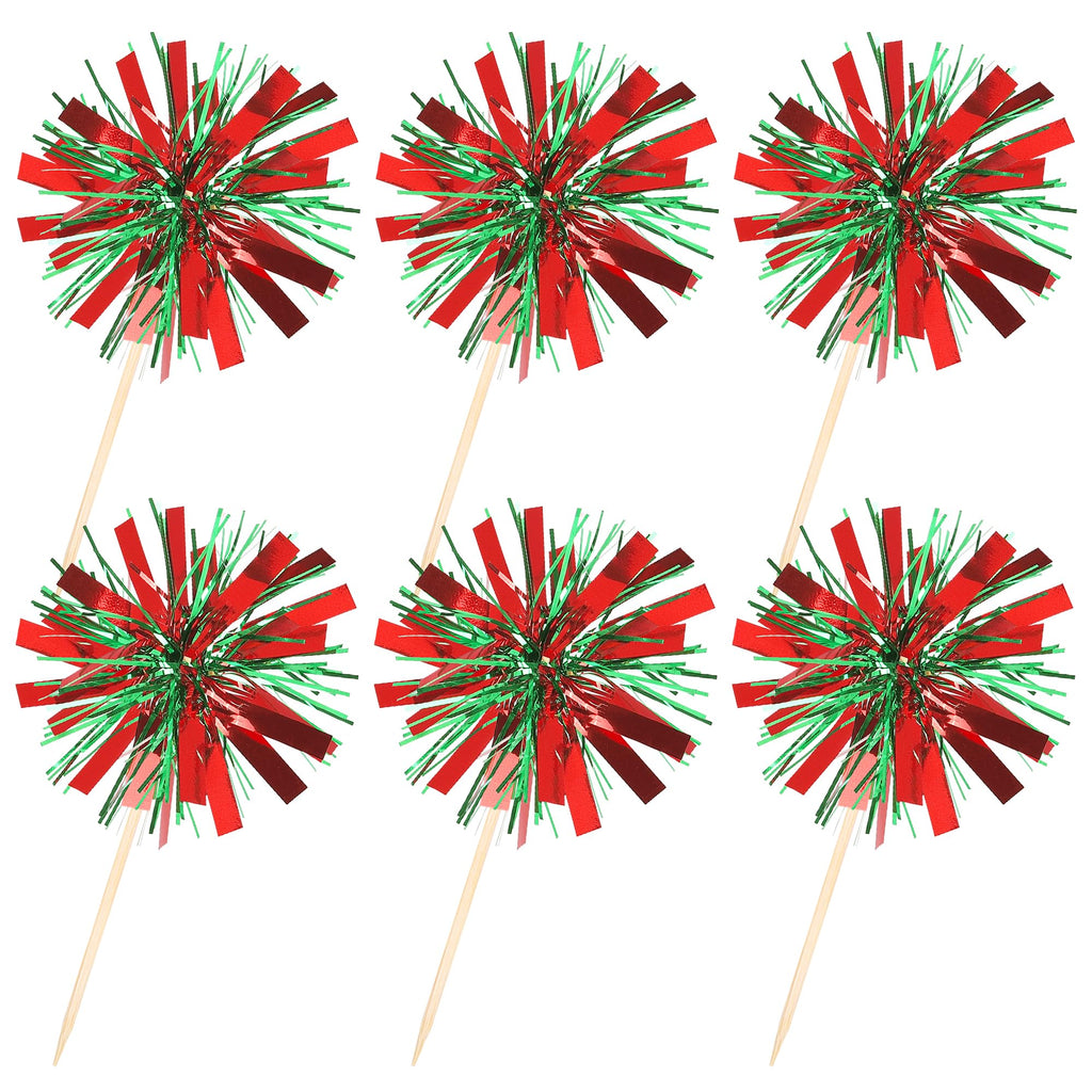 ZHUOWEISM 30 Pcs Foil Firework Cupcake Toppers – Red & Green Sparkle Party Picks, Preassembled Cake Decorations