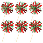 ZHUOWEISM 30 Pcs Foil Firework Cupcake Toppers – Red & Green Sparkle Party Picks, Preassembled Cake Decorations