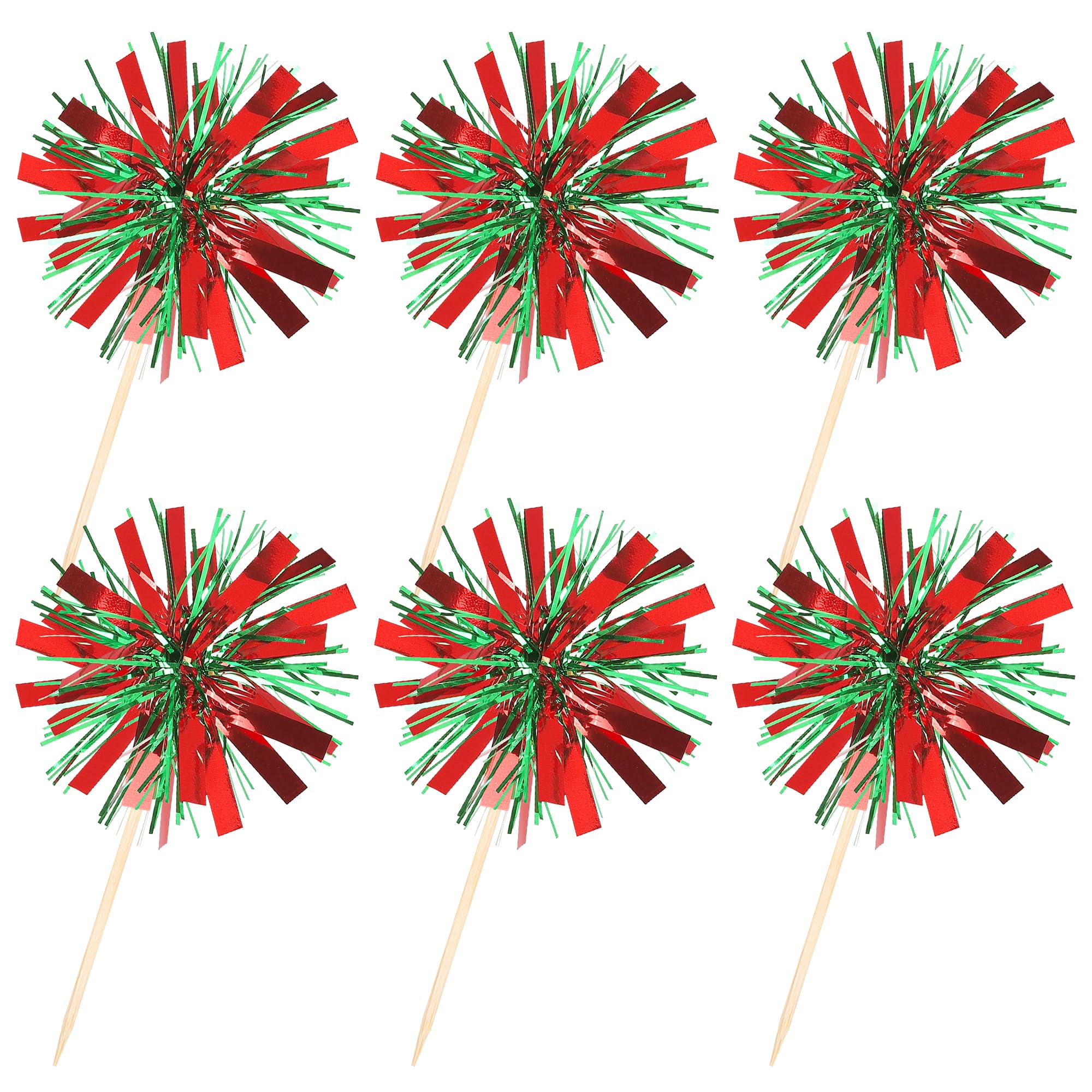 ZHUOWEISM 30 Pcs Foil Firework Cupcake Toppers – Red & Green Sparkle Party Picks, Preassembled Cake Decorations