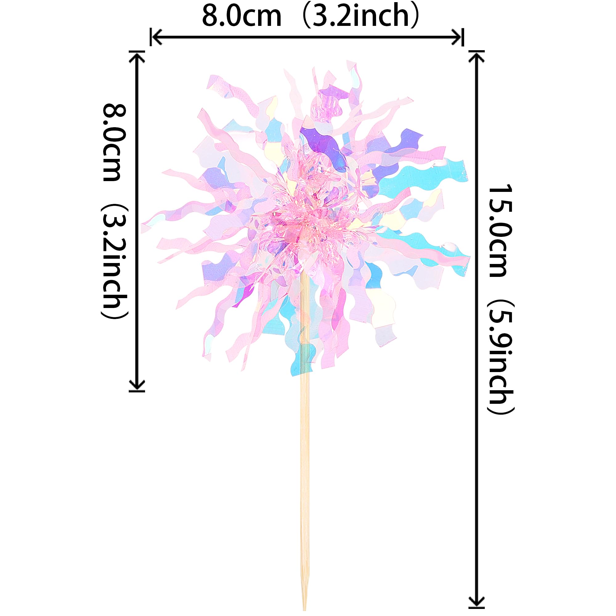 ZHUOWEISM 30 Pcs Foil Firework Cupcake Toppers - Pink Sparkle Tinsel Picks for Birthday, Baby Shower, Wedding