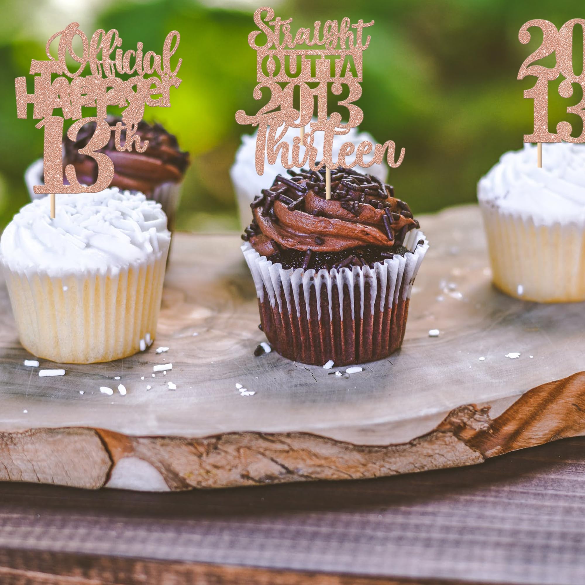 ZHUOWEISM 30Pcs 13th Birthday Cupcake Toppers – Glitter Rose Gold, Straight Outta 2013