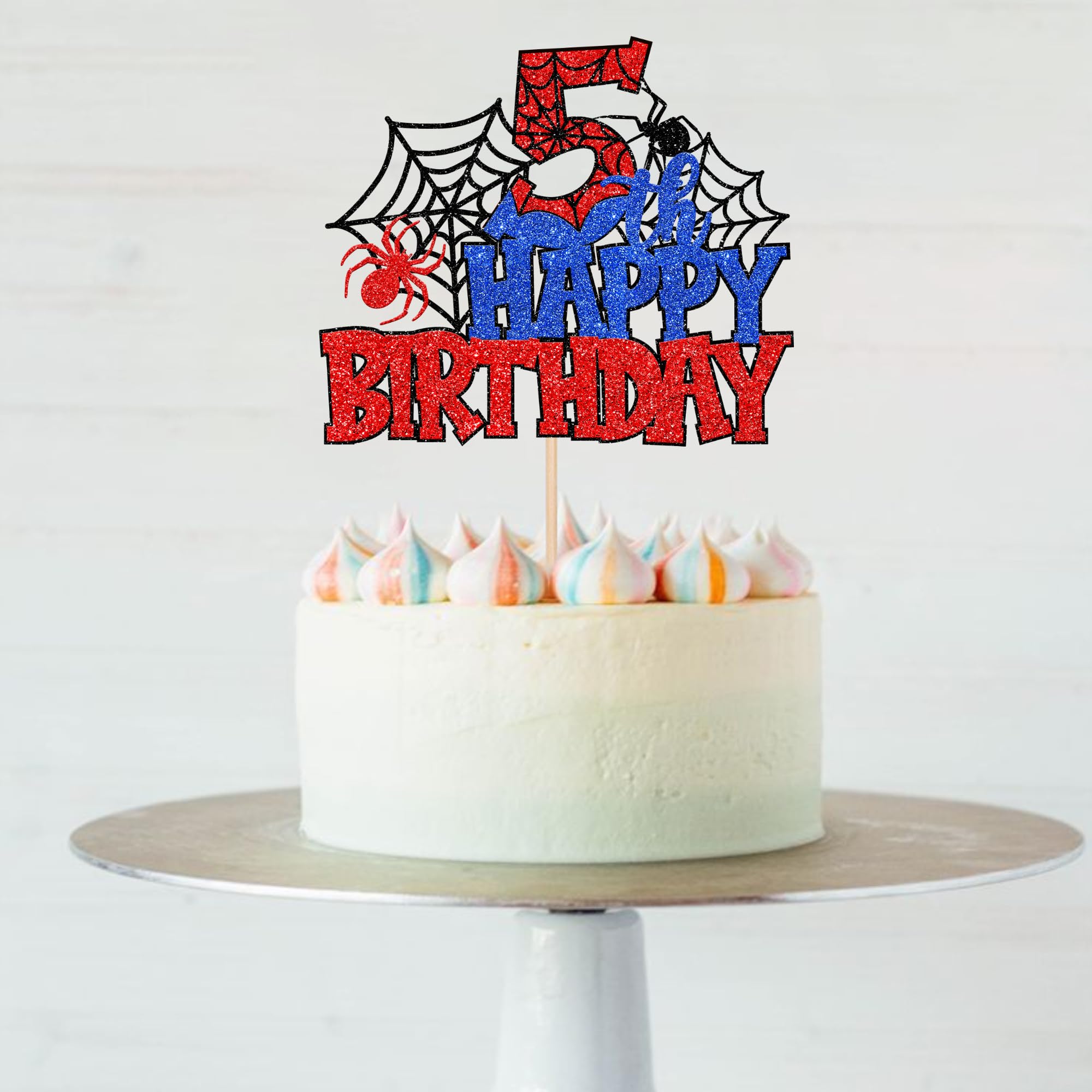 ZHUOWEISM Glitter Spider Web Cake Topper – 5th Birthday, 1 Pack
