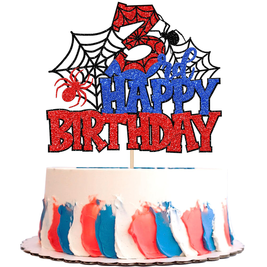 ZHUOWEISM 3rd Birthday Glitter Spider Web Cake Topper – Pre-assembled, 6.5x9 in