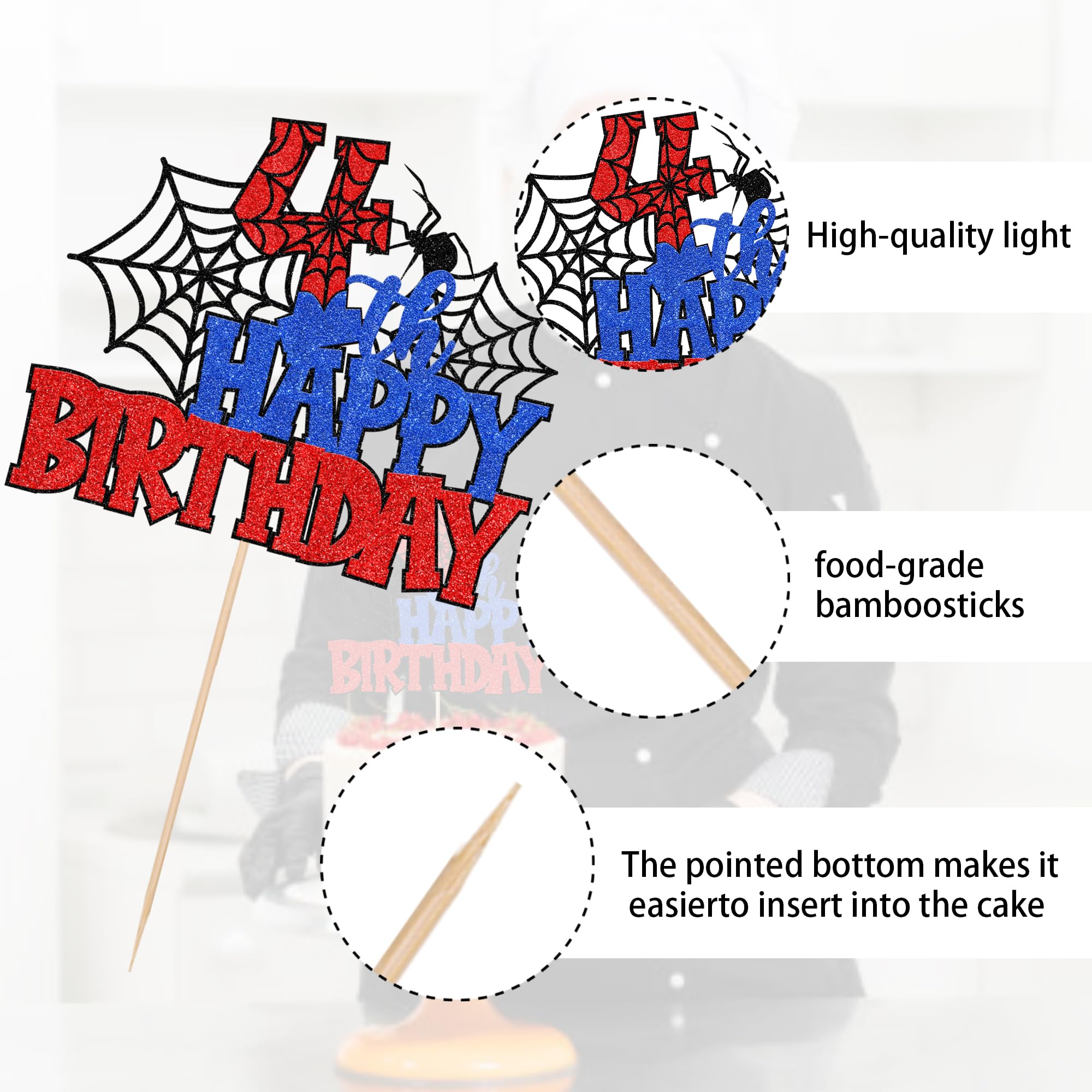 ZHUOWEISM 1 PCS Happy 4th Birthday Cake Topper Glitter Spider Web – Party Decorations