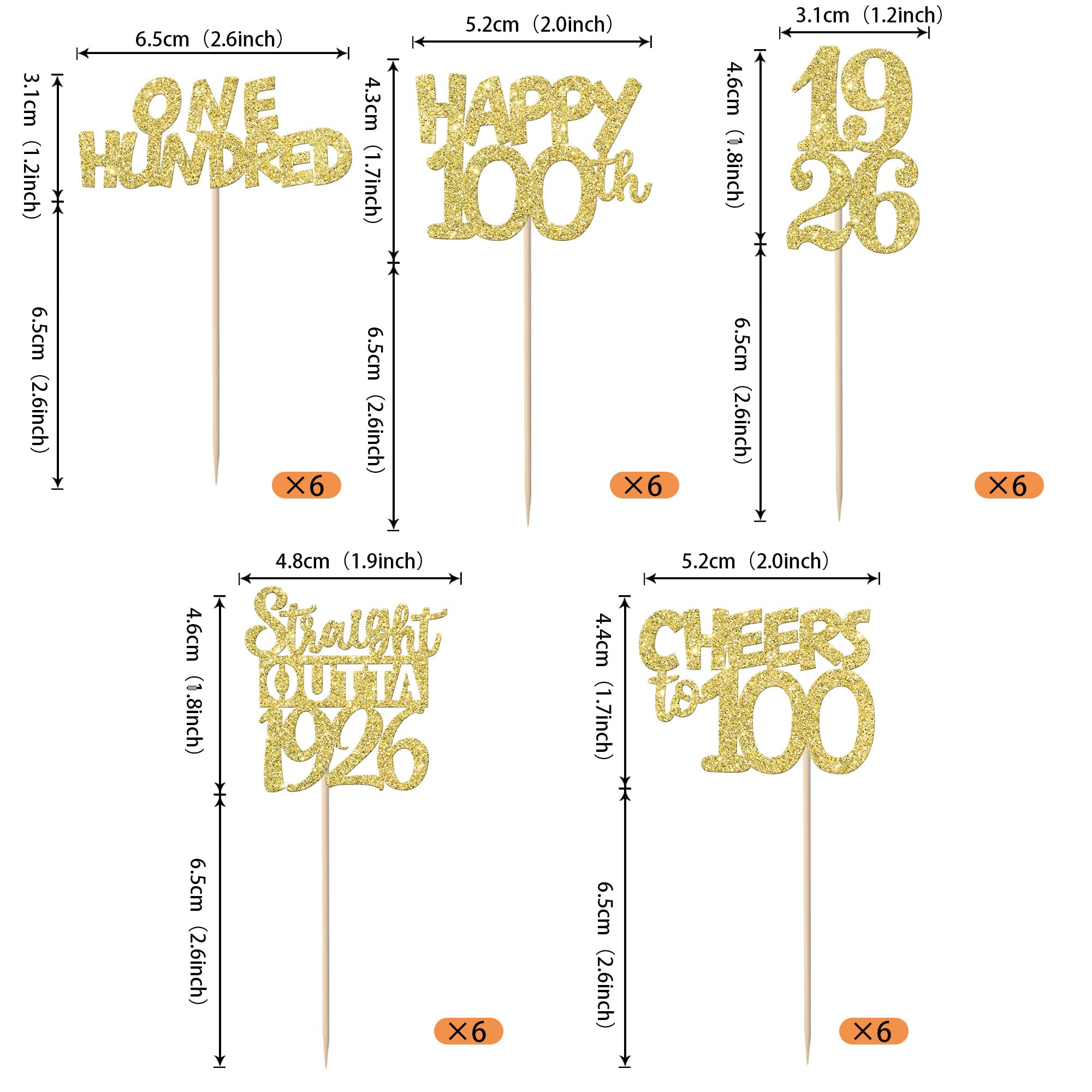 ZHUOWEISM 30PCS Happy 100th Birthday Cupcake Toppers | Gold Glitter, 1926 Theme