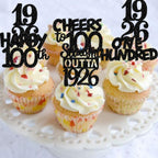 ZHUOWEISM 30pcs Black Glitter 100th Birthday Cupcake Toppers – Straight Outta 1926 Party Picks