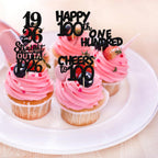 ZHUOWEISM 30pcs Black Glitter 100th Birthday Cupcake Toppers – Straight Outta 1926 Party Picks