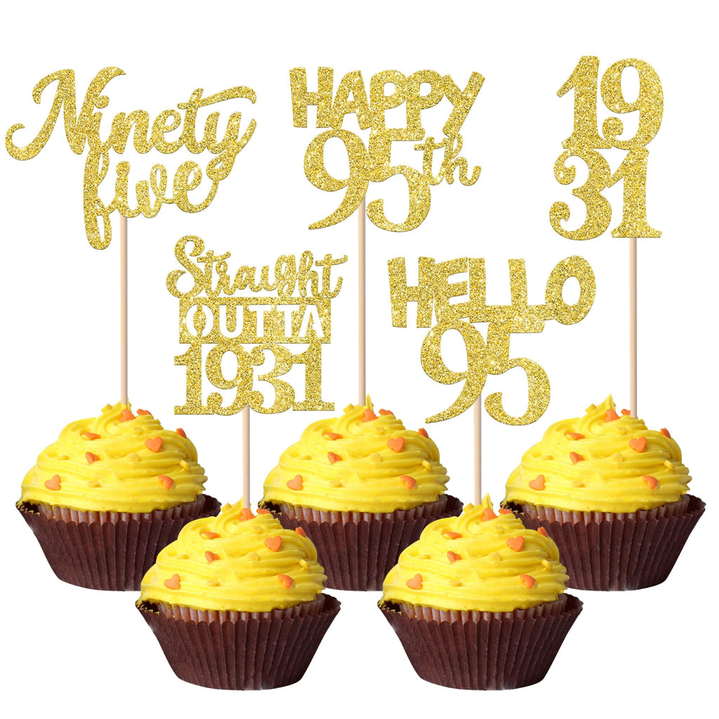 ZHUOWEISM 30PCS Straight Outta 1930 Cupcake Toppers - Gold Glitter for 95th Birthday Party