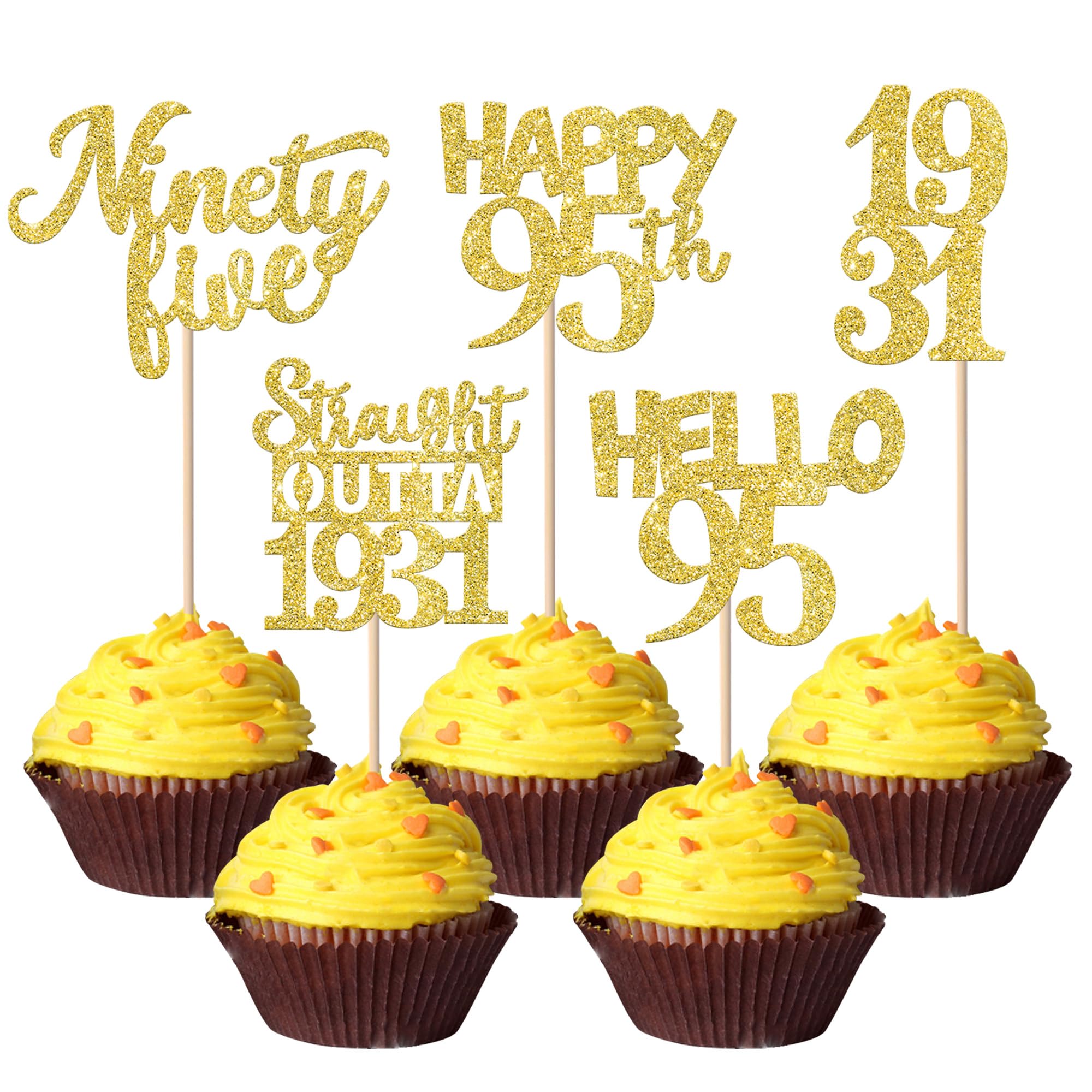 ZHUOWEISM 30PCS Straight Outta 1930 Cupcake Toppers - Gold Glitter for 95th Birthday Party