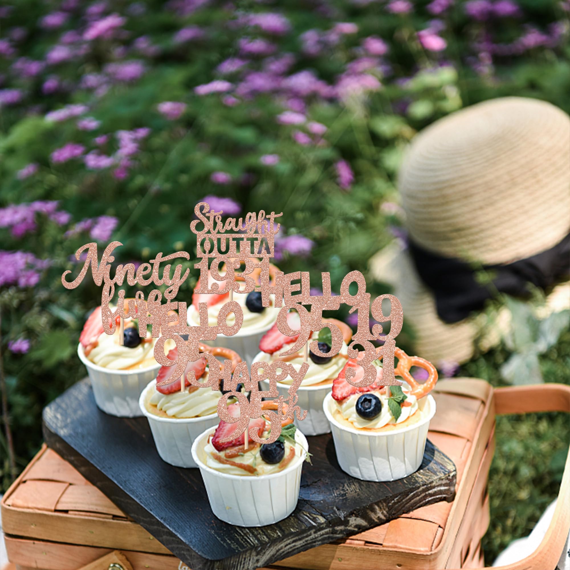 ZHUOWEISM 30Pcs 95th Birthday Cupcake Toppers - Glitter Rose Gold, Straight Outta 1931