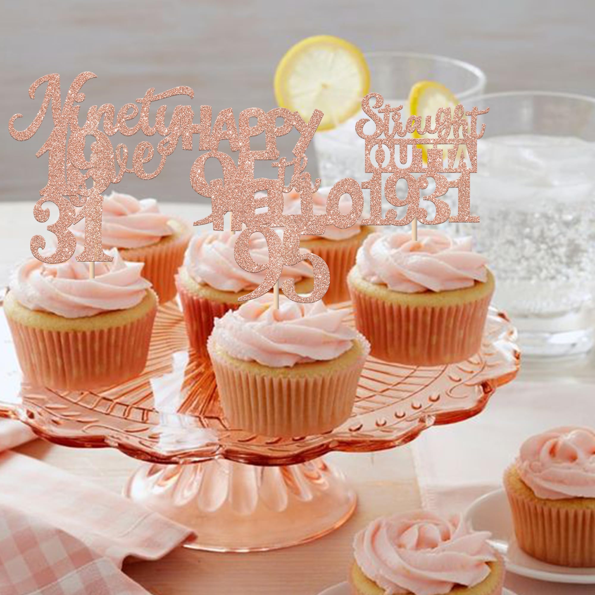 ZHUOWEISM 30Pcs 95th Birthday Cupcake Toppers - Glitter Rose Gold, Straight Outta 1931