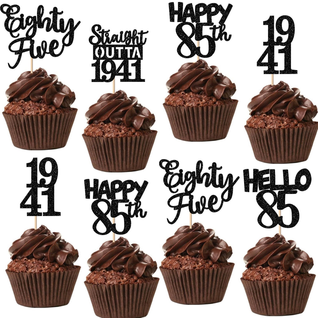 ZHUOWEISM 30Pcs Black Glitter 85th Birthday Cupcake Toppers – Straight Outta 1941