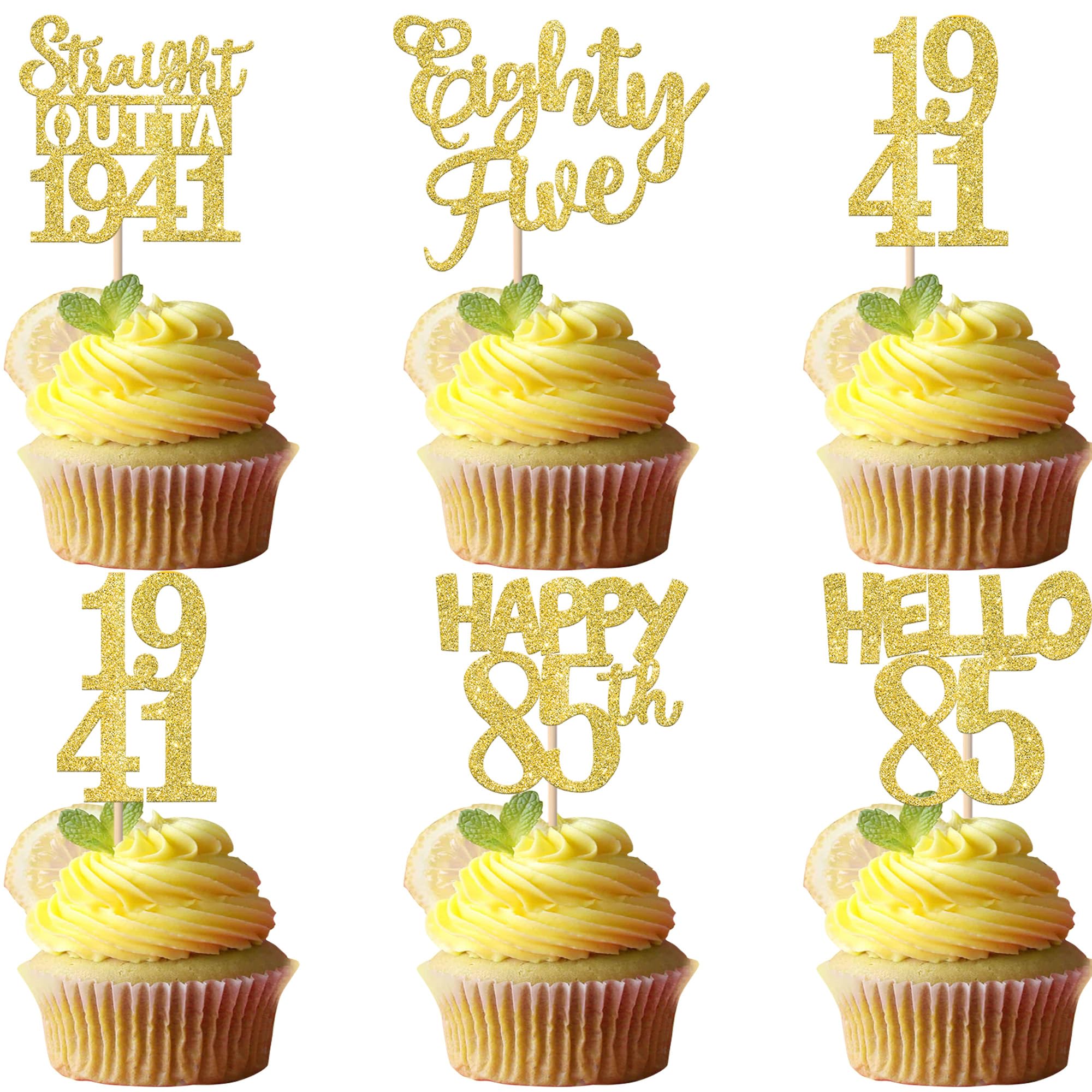 ZHUOWEISM 30Pcs Straight Outta 1941 Cupcake Toppers – Gold Glitter 85th Birthday Picks