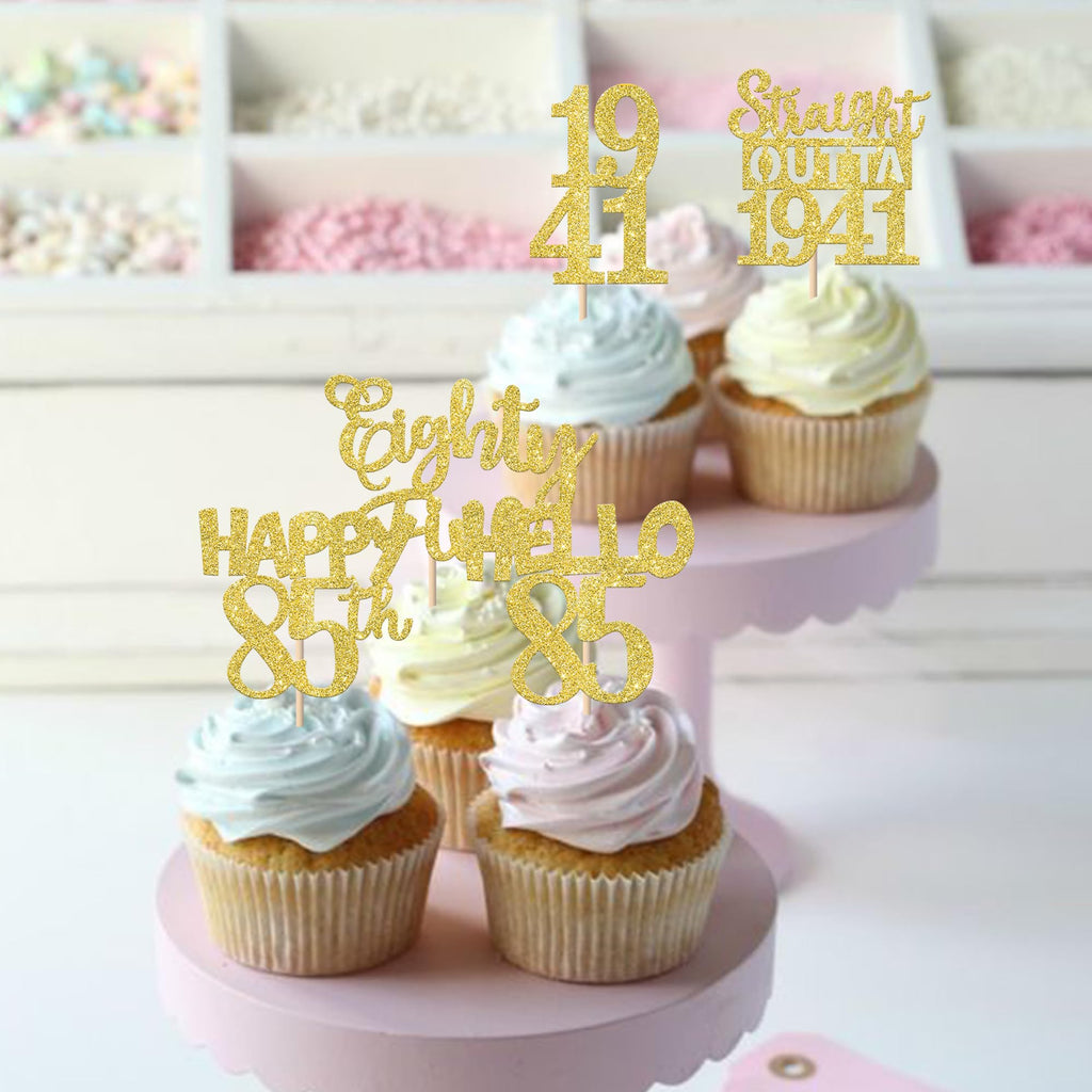 ZHUOWEISM 30Pcs Straight Outta 1941 Cupcake Toppers – Gold Glitter 85th Birthday Picks