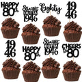 ZHUOWEISM 30Pcs Black Glitter 80th Birthday Cupcake Toppers — Straight Outta 1946 Party Picks