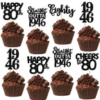 ZHUOWEISM 30Pcs Black Glitter 80th Birthday Cupcake Toppers — Straight Outta 1946 Party Picks