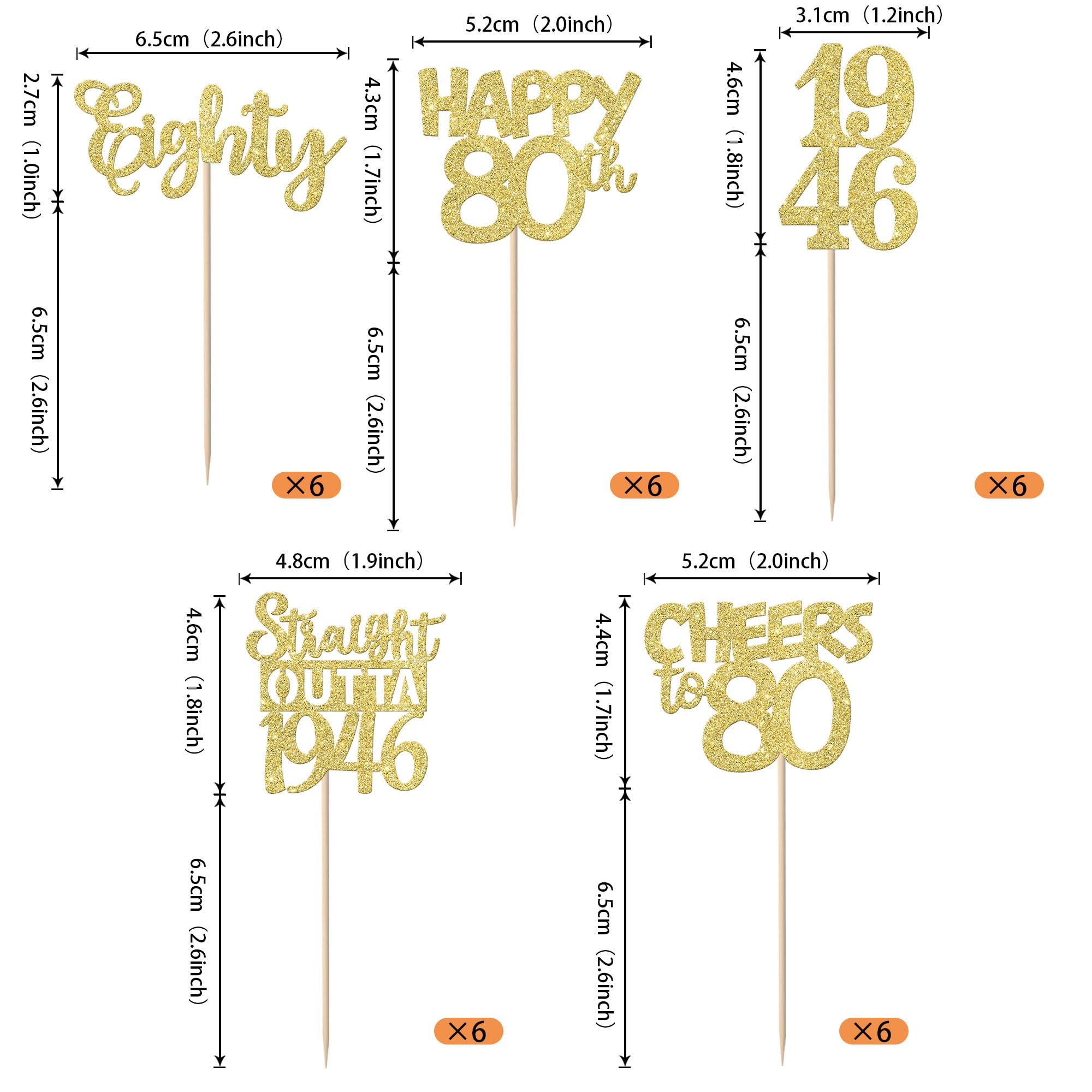 ZHUOWEISM 30Pcs Happy 80th Birthday Cupcake Toppers – Gold Glitter Eighty Straight Outta 1946