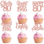 ZHUOWEISM 24Pcs Happy 80th Birthday Cupcake Toppers – Straight Outta 1946 (Rose Gold Glitter)