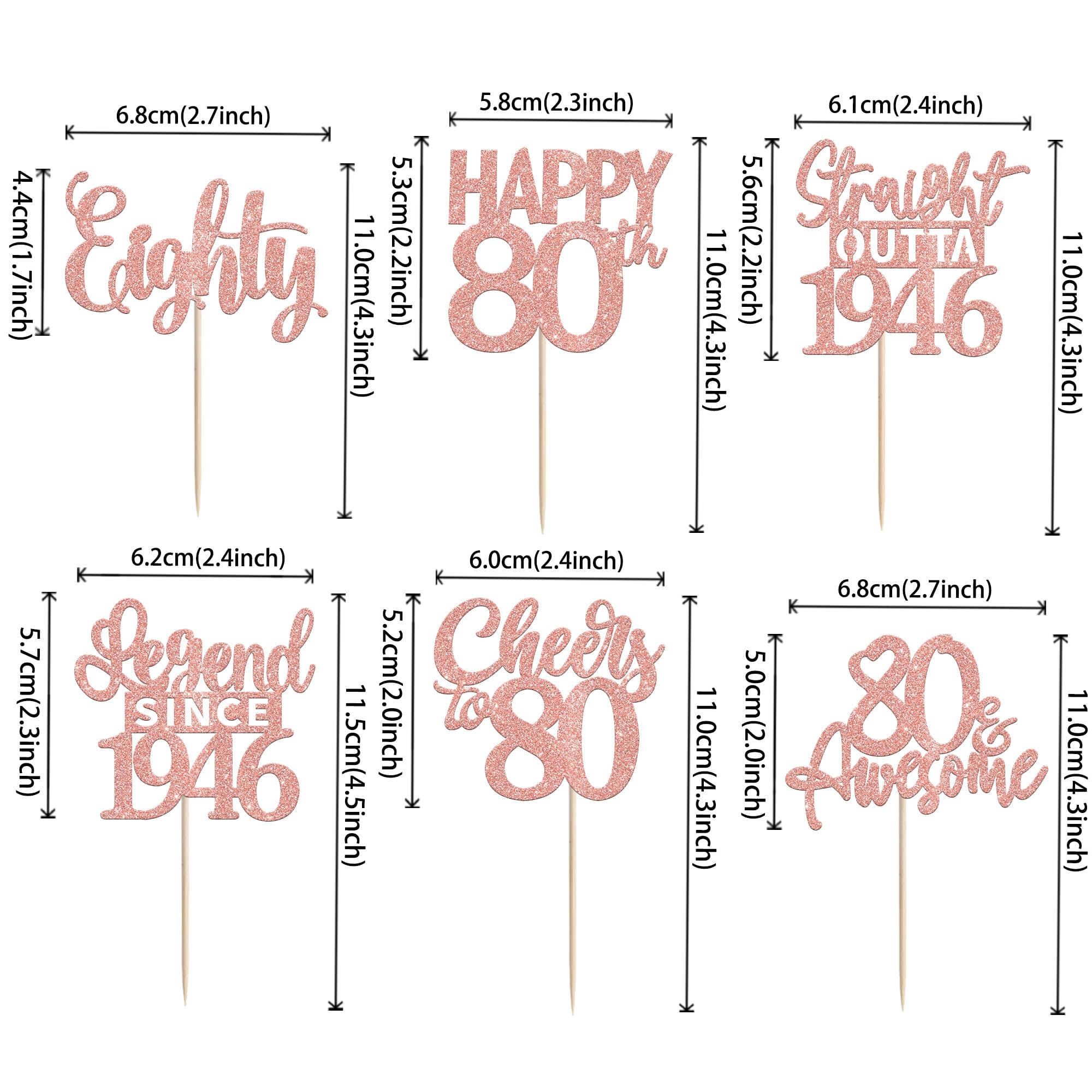 ZHUOWEISM 24Pcs Happy 80th Birthday Cupcake Toppers – Straight Outta 1946 (Rose Gold Glitter)
