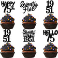 ZHUOWEISM 30Pcs Black Glitter 75th Birthday Cupcake Toppers – Straight Outta 1951 Party Picks