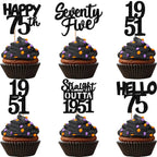 ZHUOWEISM 30Pcs Black Glitter 75th Birthday Cupcake Toppers – Straight Outta 1951 Party Picks