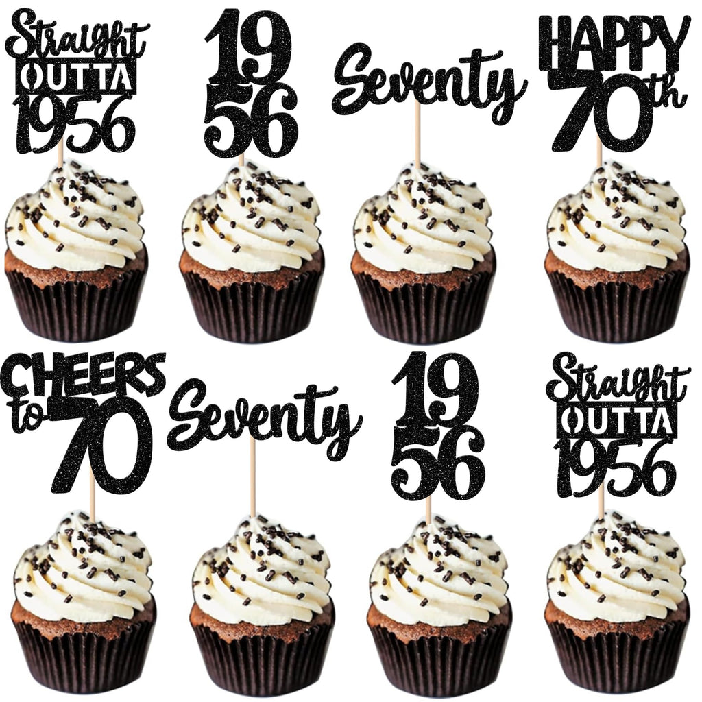 ZHUOWEISM 30Pcs Black Glitter 70th Birthday Cupcake Toppers – Straight Outta 1956