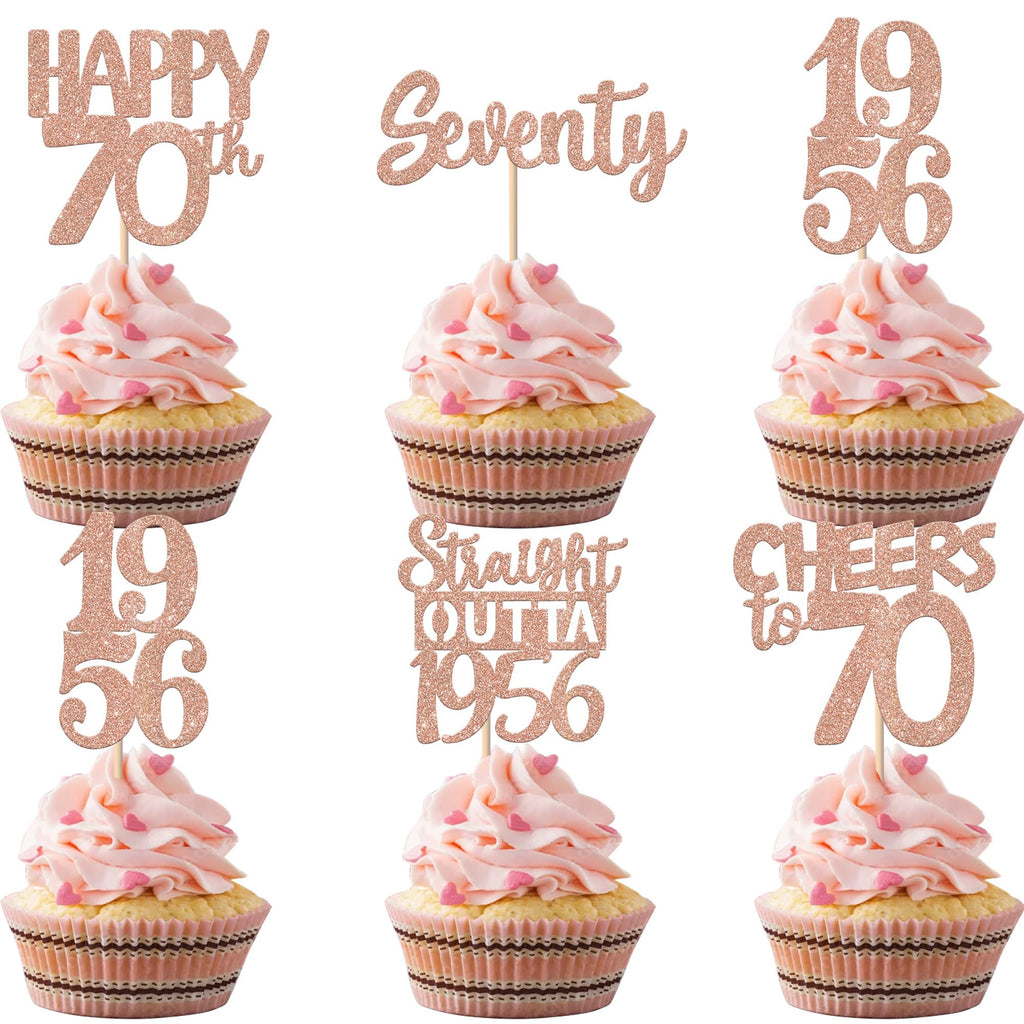 ZHUOWEISM 30PCS 70th Birthday Cupcake Toppers – Glitter Rose Gold, Straight Outta 1956