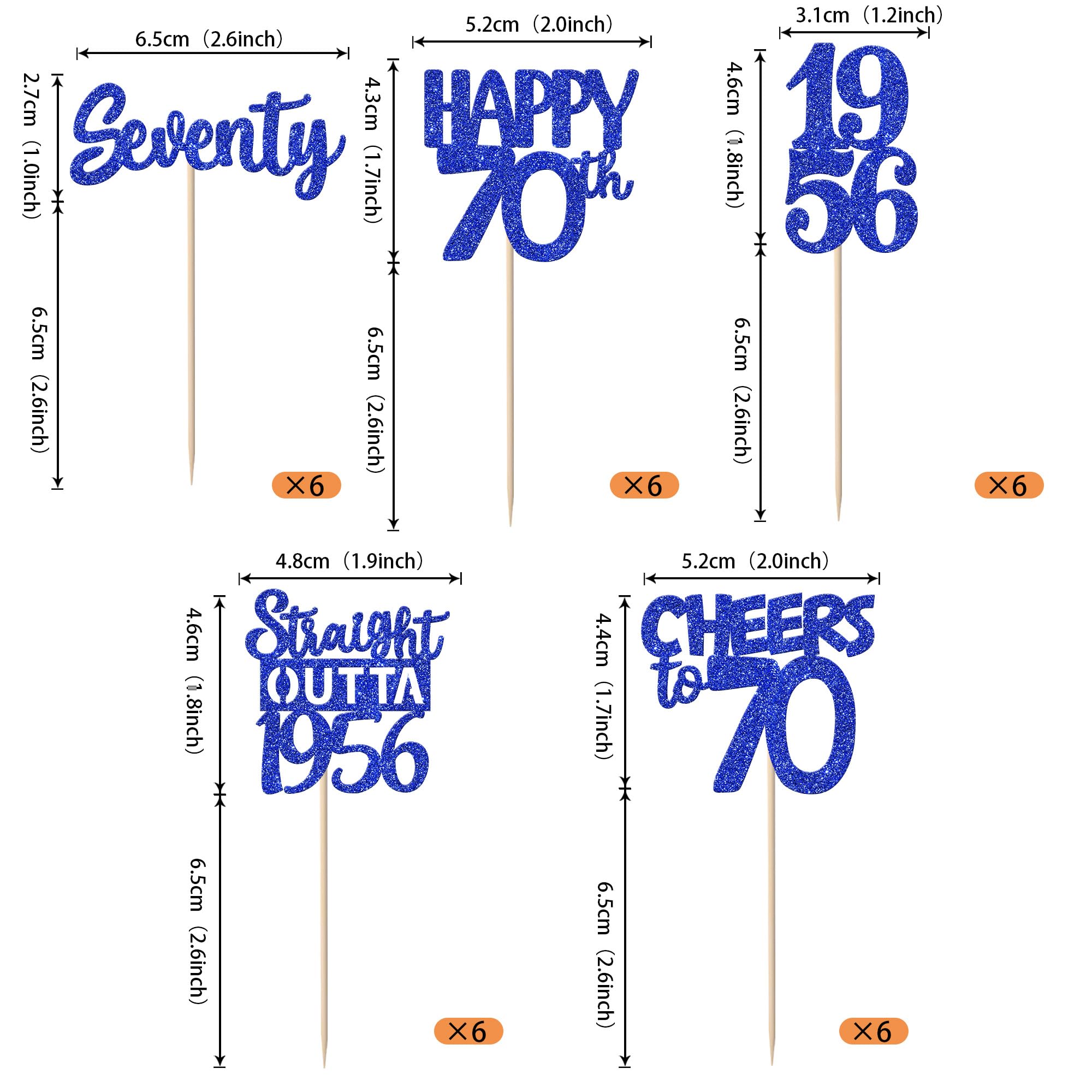 ZHUOWEISM 30 PCS 70th Birthday Cupcake Toppers Glitter – Straight Outta 1956 – Blue