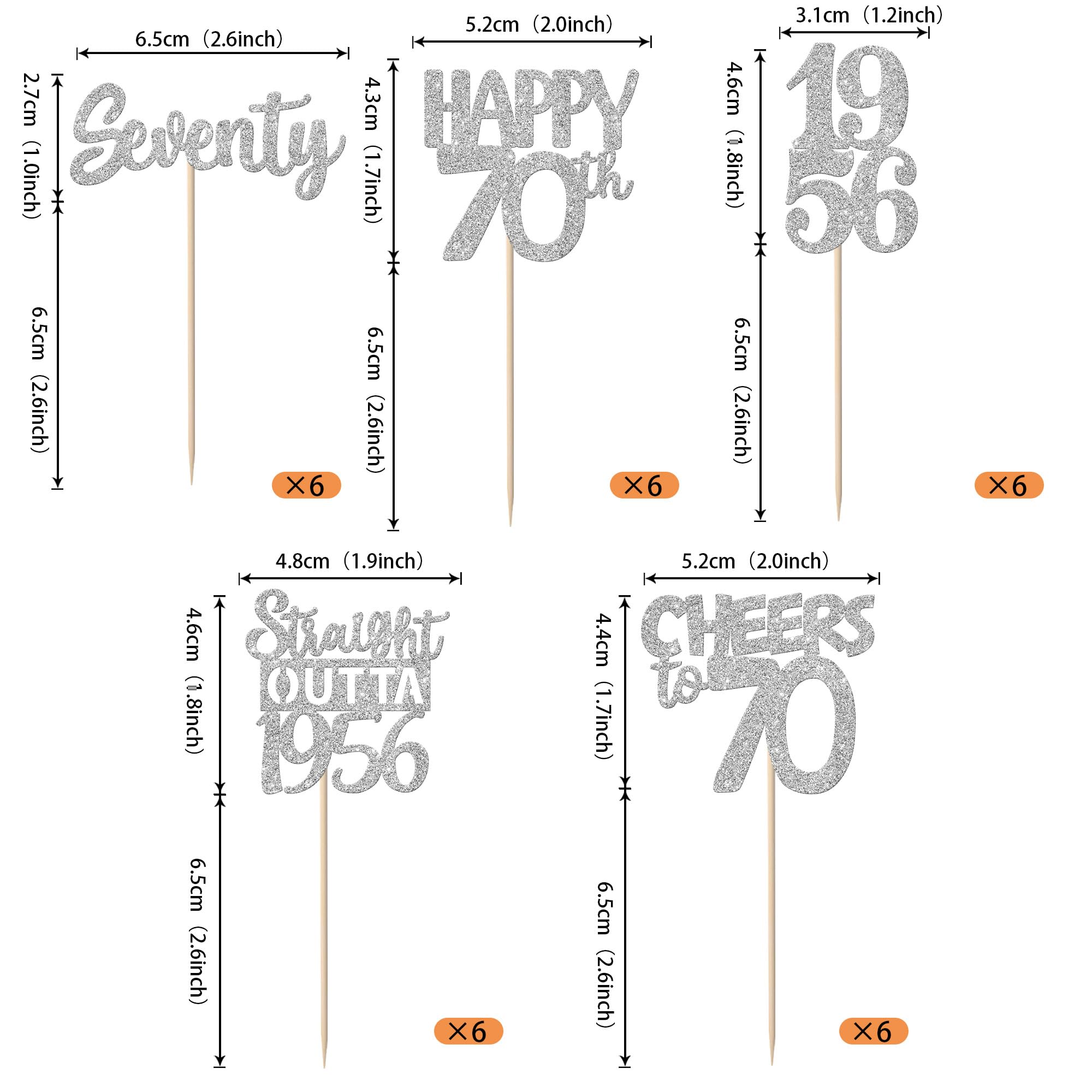 ZHUOWEISM 30 Pcs 70th Birthday Cupcake Toppers – Glitter Seventy Straight Outta 1956 Party Picks