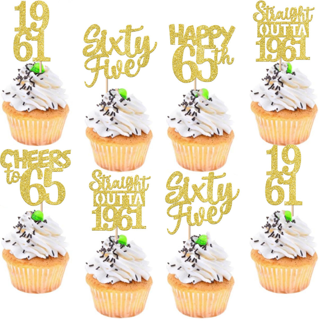 ZHUOWEISM 30Pcs Straight Outta 1961 Cupcake Toppers – Gold Glitter 65th Birthday Picks
